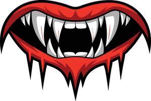 Illustration of vampire fangs with blood, symbolizing a creepy and spooky Halloween design vector