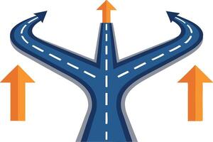 A winding road splitting into different paths with arrows pointing upward, representing growth, progression, and multiple opportunities ahead. vector
