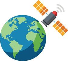 Satellite orbiting Earth, representing global communication, connectivity, and space technology in a modern and colorful illustration. vector