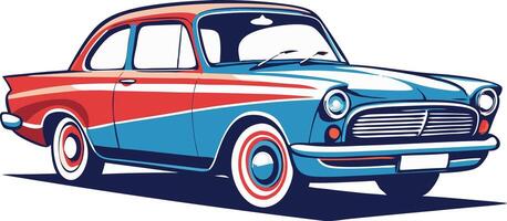 Illustration of a vintage red and blue car representing classic automotive design and retro style vector