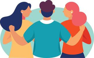 Illustration of friends embracing in a group hug symbolizing support, friendship, and unity vector