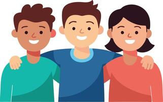 Illustration of friends smiling and standing together symbolizing happiness, unity, and friendship vector