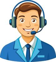 Smiling customer service representative with a headset, representing professional communication and support vector
