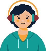 Portrait of a young male character with headphones, representing audio or tech communication concepts vector
