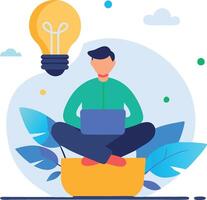 Man sitting in lotus position with a lightbulb overhead, representing creative thinking and innovation vector