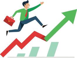 Businessman running up a bar chart, symbolizing business growth, success, and financial achievement. vector