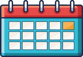 Simple wall calendar with red binding and blue squares, representing planning, scheduling, and organization vector