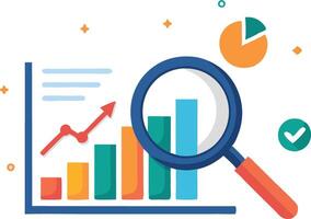 Magnifying glass analyzing graphs and charts, symbolizing business growth, financial analysis, and datadriven decisions. vector