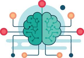 Abstract brain illustration with connected nodes representing neural networks, technology, and artificial intelligence vector