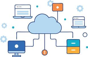 Cloud technology with connected servers and devices, illustrating modern data management and internetbased services vector