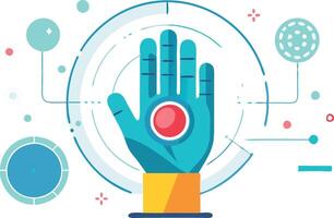 Futuristic hand illustration representing technology, digital protection, and biometric security in a techsavvy world. vector