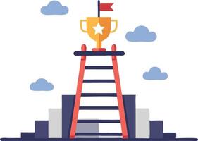 Illustration of a trophy on a ladder surrounded by a cityscape representing success and leadership vector