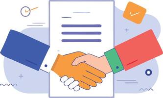 Handshake and document symbolizing successful business deal and cooperation vector