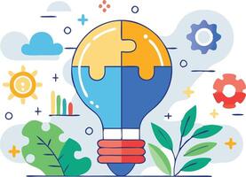 Lightbulb with gears and plants representing creativity and innovation vector