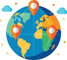 Globe with location markers representing global presence and connectivity vector