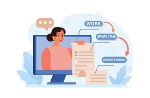 Hybrid work. Characters with a flexible schedule, working from office vector