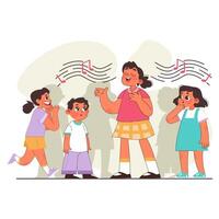 happy little girl singing a song with a microphone vector