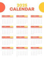 Minimalist 2025 Yearly Calendar with Bold Headers vector