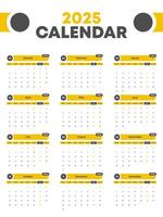 Full-Year 2025 Calendar Layout with Weekdays vector