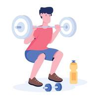 Character based flat illustration of weightlifting workout vector