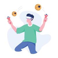 Character based flat illustration depicting a boy enjoying vr gaming vector