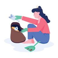 Character based flat illustration of garbage cleaning vector