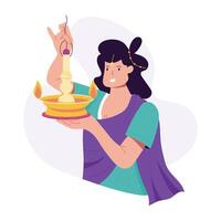 Woman with festive lamp flat illustration vector