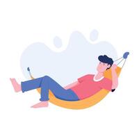 Man relaxing on hammock, flat illustration vector