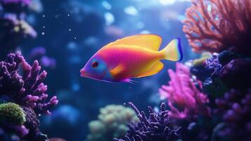 A neon-colored fish swimming in an underwater wonderland photo