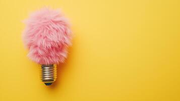 Creative layout made of light bulb made of fluffy pink fur photo
