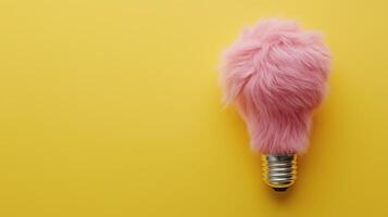 Creative layout made of light bulb made of fluffy pink fur photo