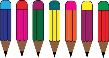 Pencils Set - Seven colorful pencils isolated on transparent white background vector