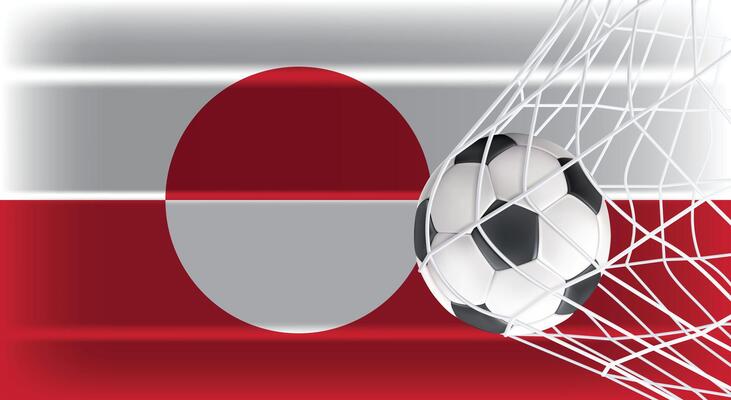 Soccer or Football ball in Goal Net Isolated on Greenland Denmark Shaded Flag, Sports Accessory Equipment for Playing Game, Championship and Competition Design Element Realistic 3D
