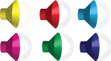 Speaker icon set with 3d look and yellow red sky blue pink green and blue isolated on transparent white background vector