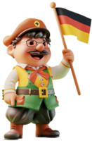 3D character icon of a full-body German character celebrating Unity Day, holding the German flag png