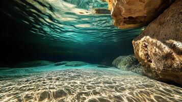 A view of the water's surface from the cave bottom photo