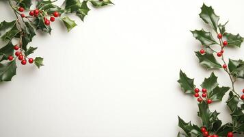 Christmas frame with holly berries with copy space photo