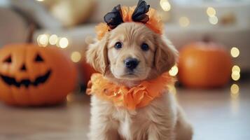 Golden Retriever Puppy Dressed for Halloween photo