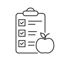 Diet Planning Checklist With Apple Line Icon, Healthy Food And Nutrition Concept, Wellness And Diet Design. Nutritious Food Choices. Isolated Illustration vector