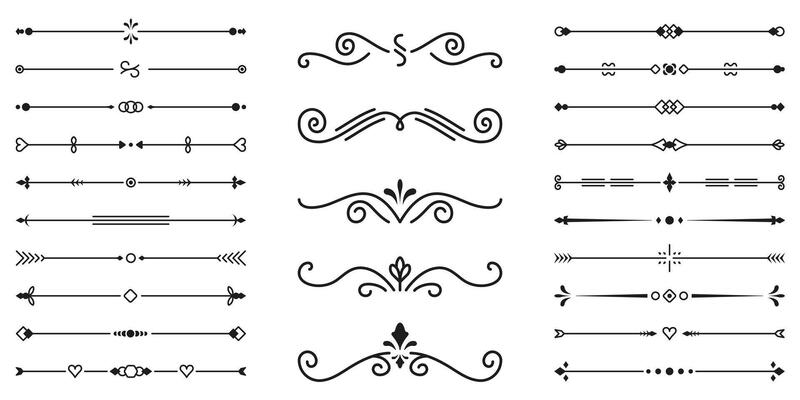 Decorative Dividers Set. Vintage Line Separator Collection. Antique Ornamental Design Elements. Border Decoration. Isolated Illustration