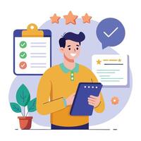 Man with clipboard and rating icons vector