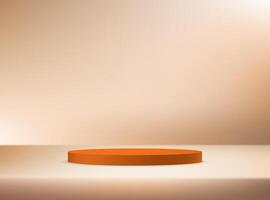 Empty beige studio room background. Beige background 3d with orange podium. Space for selling products on the website. illustration. vector