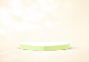 Green studio room background with heart shape podium. pedestal podium heart shape. Empty room with shadow leaves. Space for selling products on the website. illustration. vector
