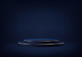 Dark blue background 3d with blue and gold podium. 3D abstract studio room with pedestal podium. Space for selling products on the website. Product display background. illustration. vector