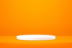 Empty orange studio room background. Orange background 3d with white podium. Space for selling products on the website. illustration. vector