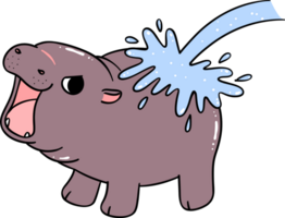 Baby Pygmy Hippo with splash water Cartoon Grumpy Doodle Character png