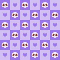 Cute Skull and Heart Checkerboard Pattern. Checkerboard pattern features cute skulls with rosy cheeks and purple hearts. vector