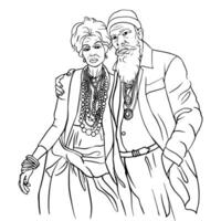 Grandpa and Grandma linear black-and-white pattern vector