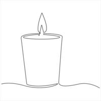 Continuous candle light one line art drawing isolated on white minimalist style vector