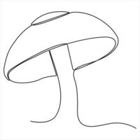 Single line continuous drawing of mushroom and mushroom outline art drawing vector